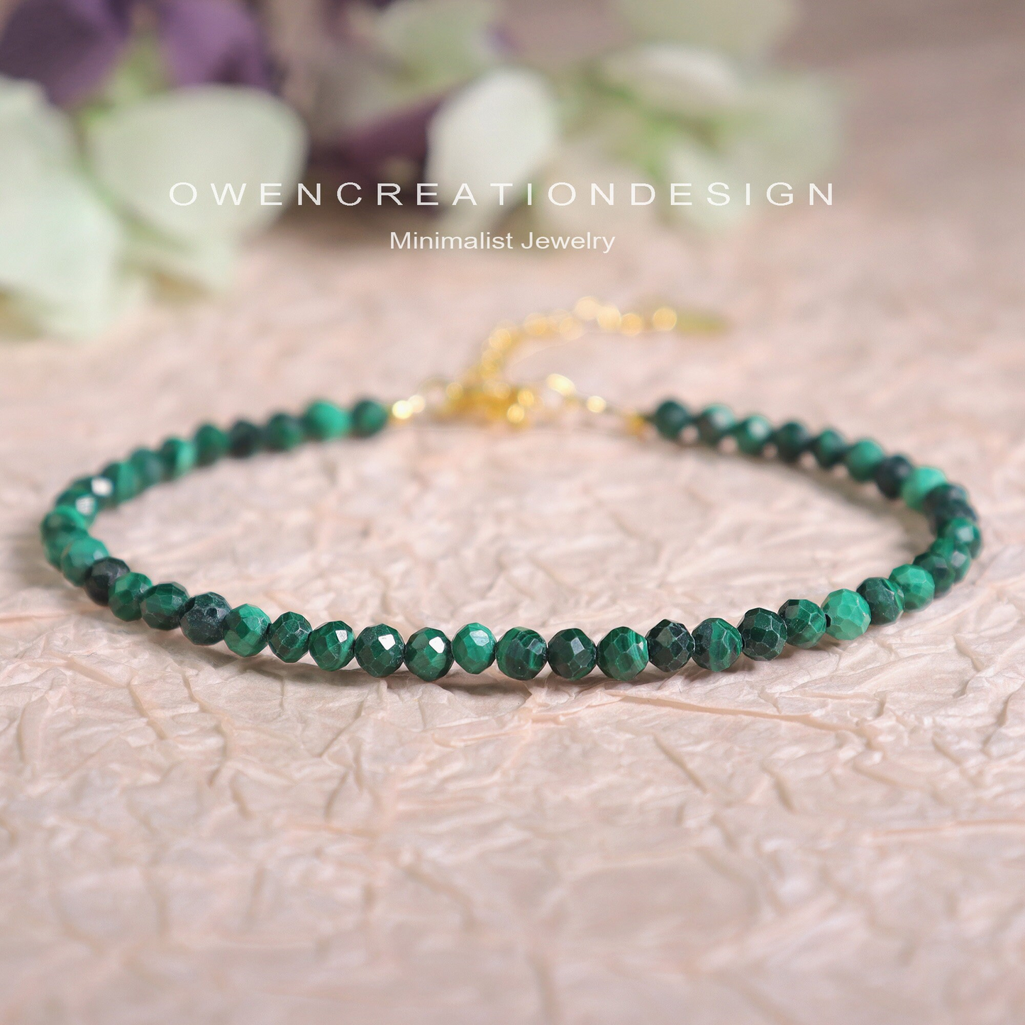 Minimalist Bracelet-Genuine Malachite Dainty Bracelet-Natural Stone Grounding Bracelet-Healing Crystal Yoga Bracelet Gift for Women