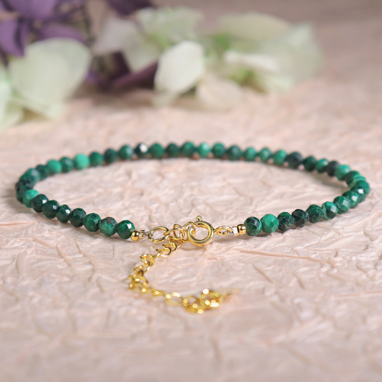 Minimalist Bracelet-Genuine Malachite Dainty Bracelet-Natural Stone Grounding Bracelet-Healing Crystal Yoga Bracelet Gift for Women