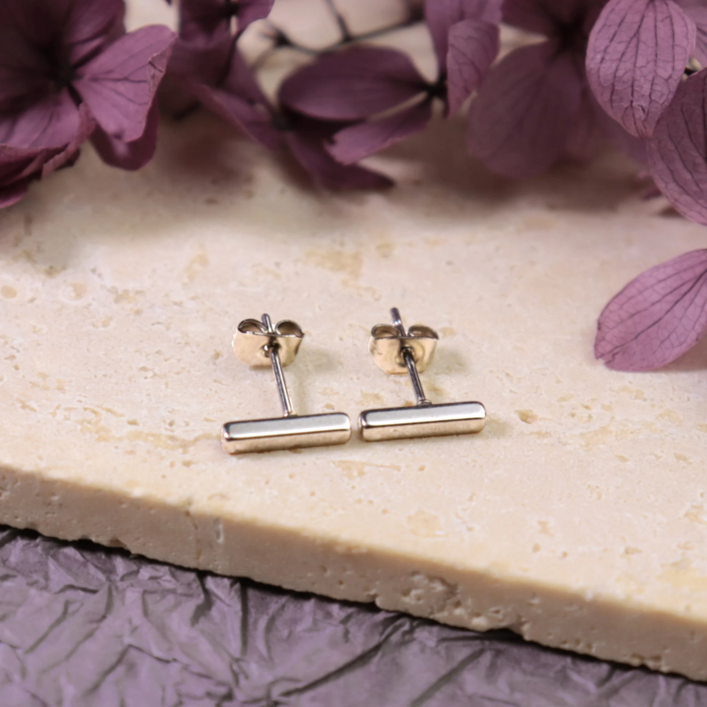 Minimalist Bar Stud Earrings,Dainty Line Stud Earrings,Tiny T Earrings Slim Bar Studs,Gold and Silver Stainless Steel Earrings