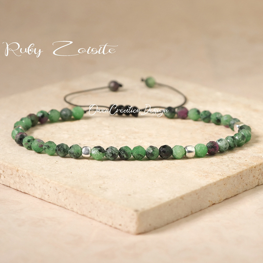 Natural Stone Bracelet- Ruby Zoisite MInimalist Bracelet- Healing Crystal Yoga Dainty Bracelet