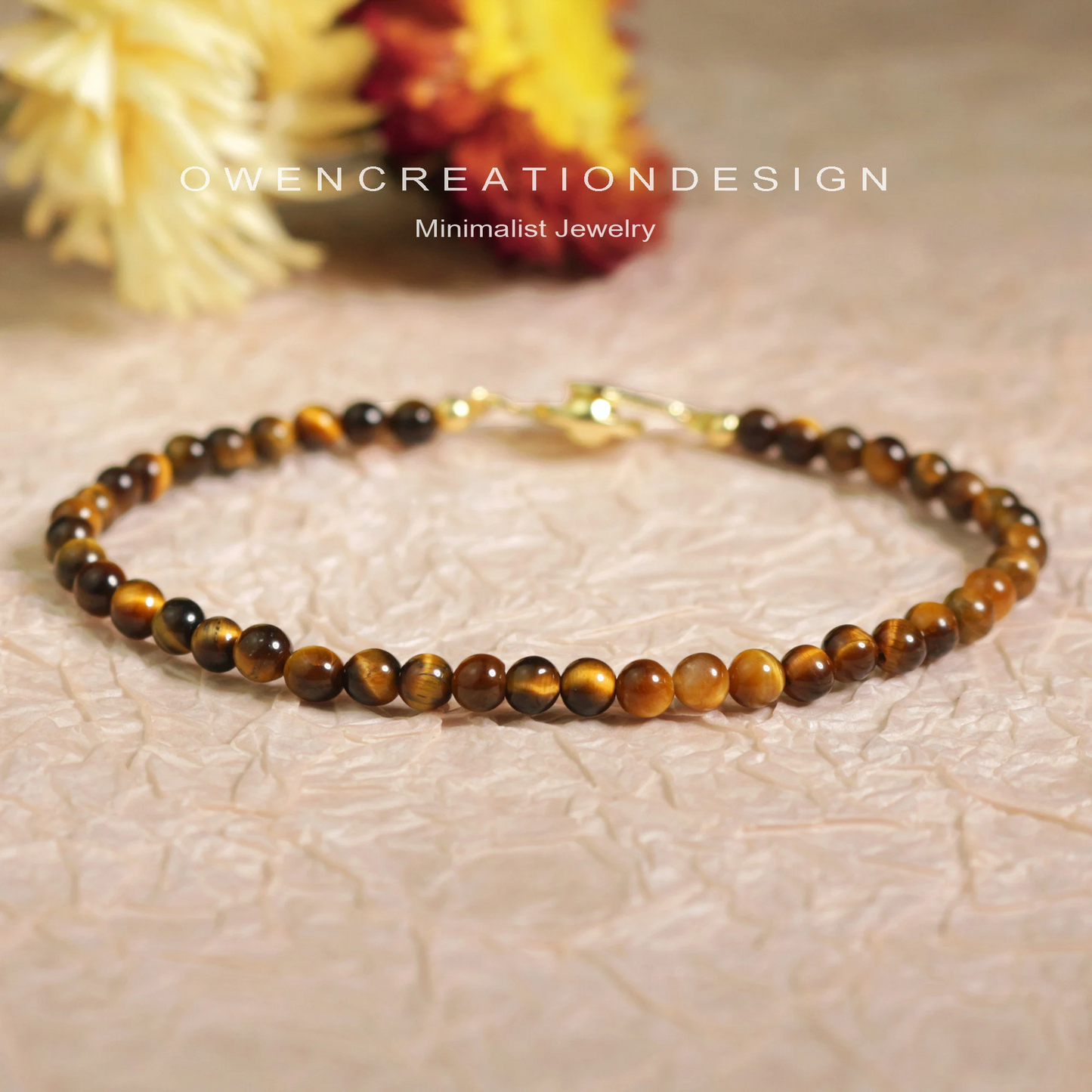 Minimalist Bracelet, Natural Tiger's Eye Stone Bracelet,Healing Crystal Yoga Dainty Bracelet Gift for Women