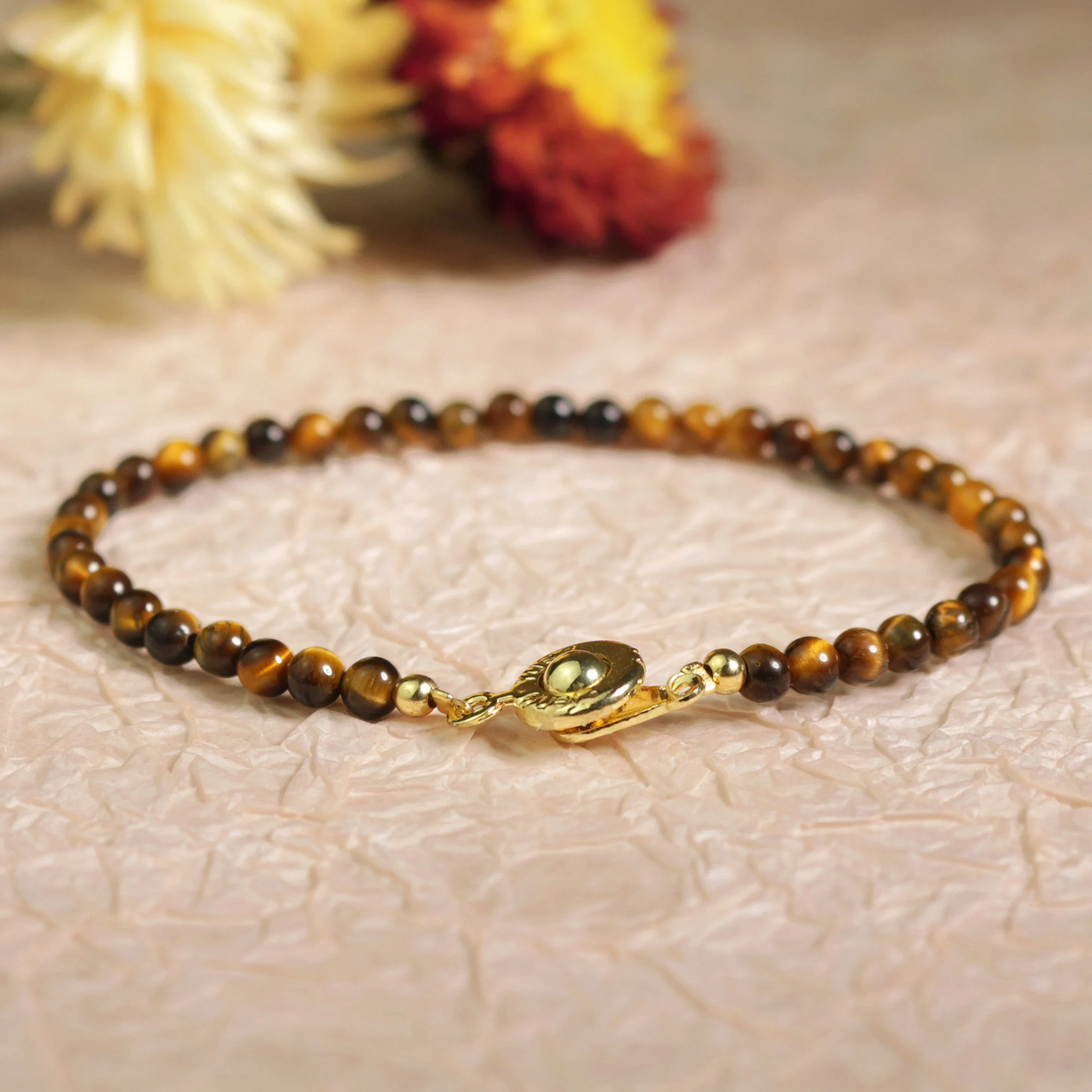 Minimalist Bracelet, Natural Tiger's Eye Stone Bracelet,Healing Crystal Yoga Dainty Bracelet Gift for Women