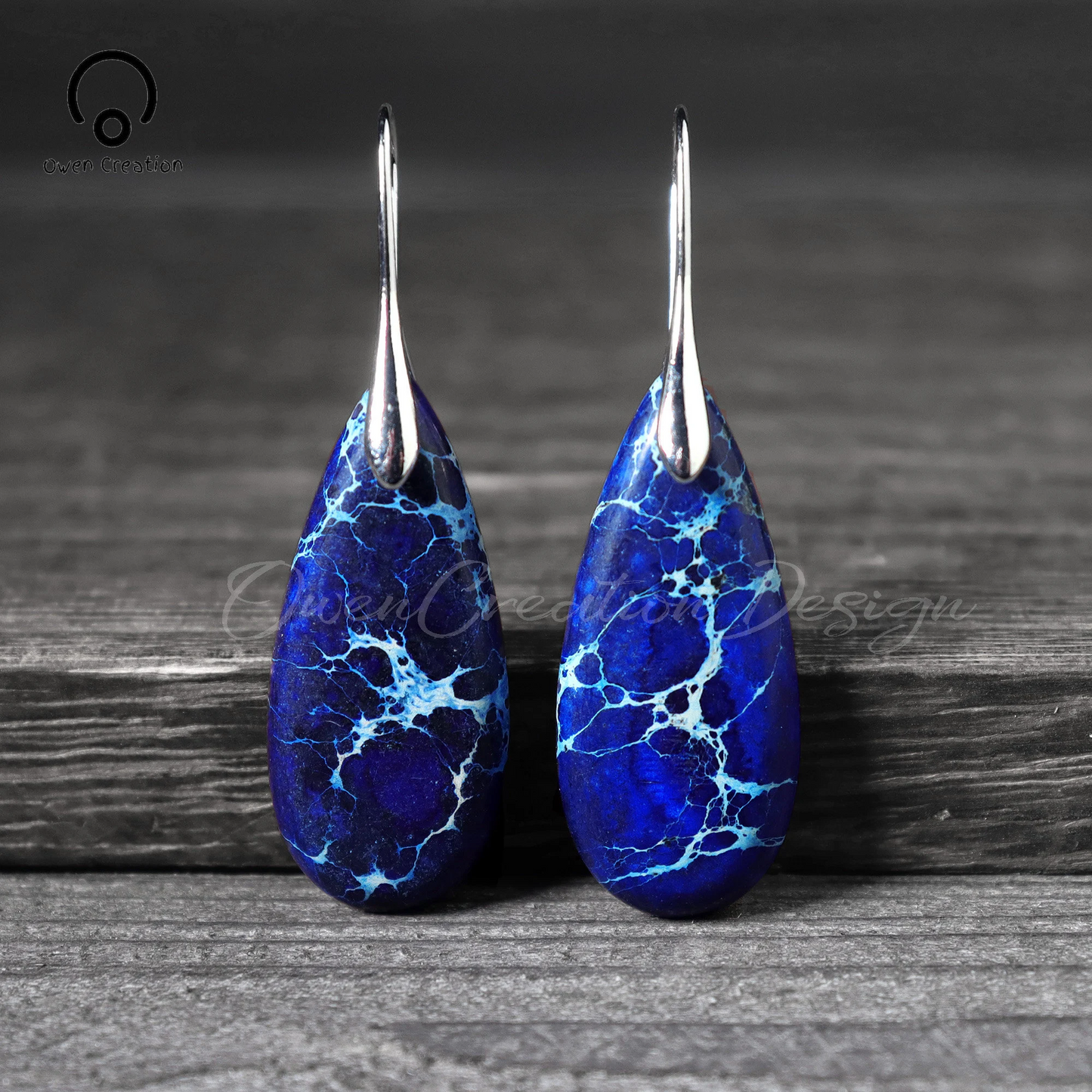 Natural Gemstone Blue Sea Sediment Teardrop Earrings- Mental Health Gemstone Dangle Drop Earrings