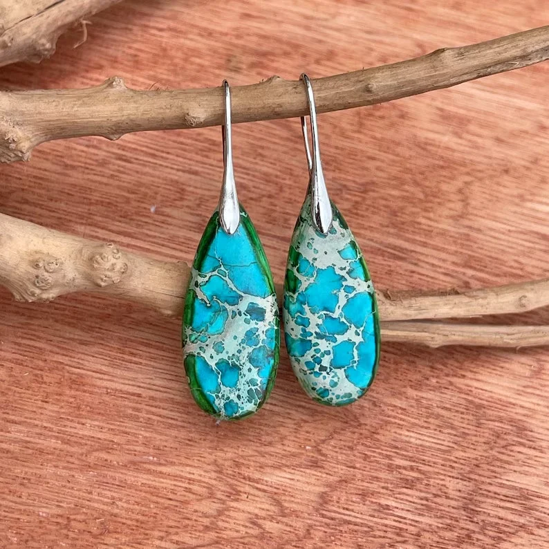 Natural Gemstone Dangle Earrings, Color Leaf Earrings Healing Earring, Bohemia Earring, Sliver Earring, Inner Peace Meditation Earrings Gift
