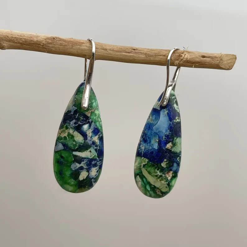 Natural Sea Sediment Jasper Stone Earrings-Inspirational Balance Calming Healing Earrings-Spiritual Protection Meditation Earrings Gif