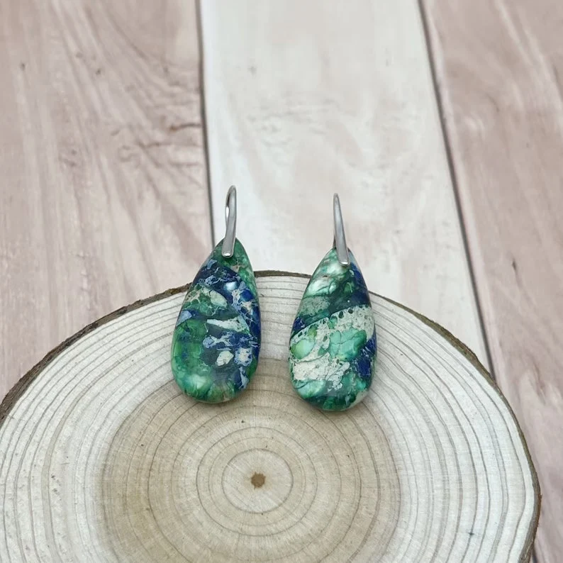 Natural Sea Sediment Jasper Stone Earrings-Inspirational Balance Calming Healing Earrings-Spiritual Protection Meditation Earrings Gif