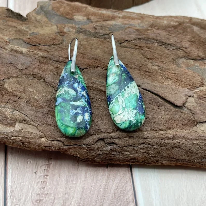 Natural Sea Sediment Jasper Stone Earrings-Inspirational Balance Calming Healing Earrings-Spiritual Protection Meditation Earrings Gif