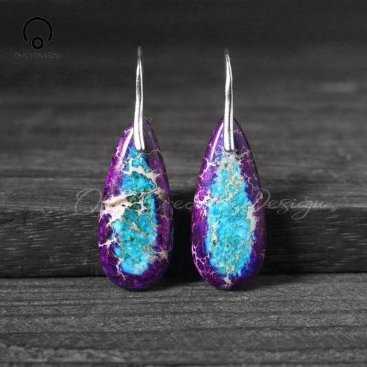 Purple Sea Sediment Stone Teardrop Earrings,Mental Health Gemstone Dangle Drop Earrings
