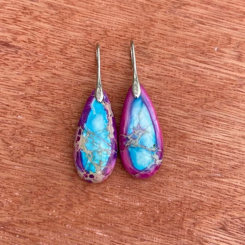 Purple Sea Sediment Stone Teardrop Earrings,Mental Health Gemstone Dangle Drop Earrings