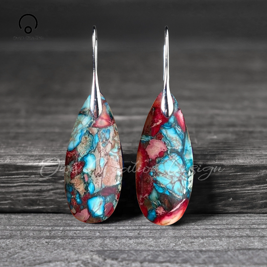 Natural Gemstone Dangle Earrings, Color Leaf Earrings Healing Earring, Bohemia Earring, Sliver Earring, Inner Peace Meditation Earrings