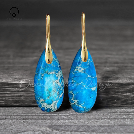 Natural Gemstone Dangle Earrings, Blue Healing Drop Earrings, Bohemia Earrings, Gold Earring, Inner Peace Meditation Earrings