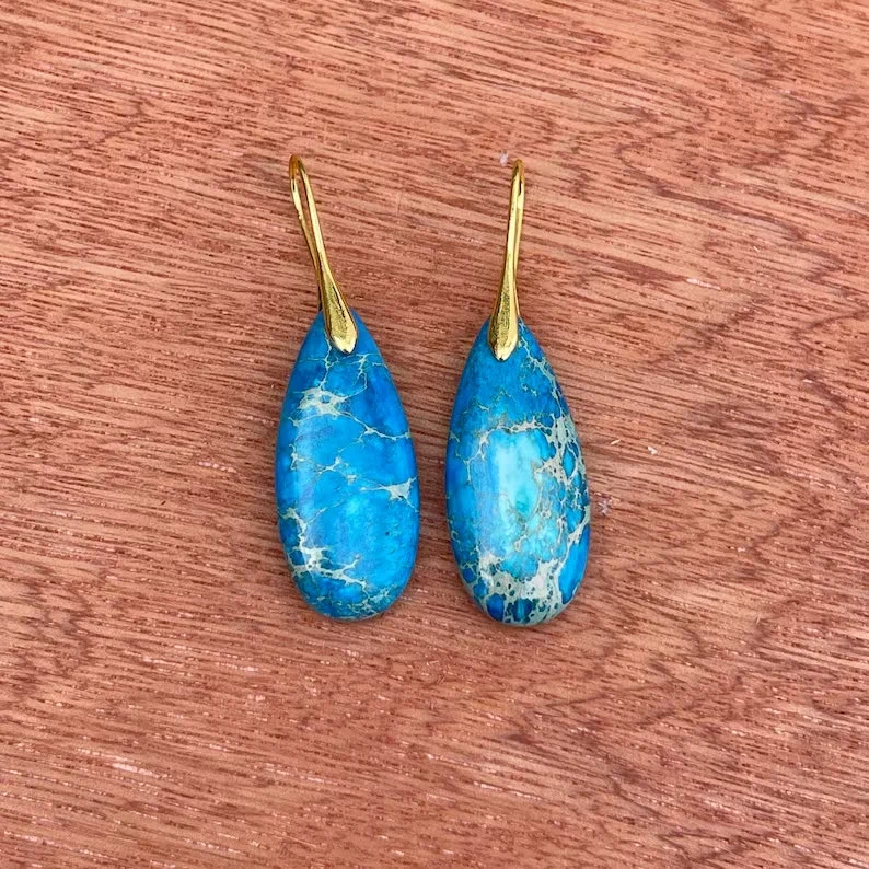 Natural Gemstone Dangle Earrings, Blue Healing Drop Earrings, Bohemia Earrings, Gold Earring, Inner Peace Meditation Earrings