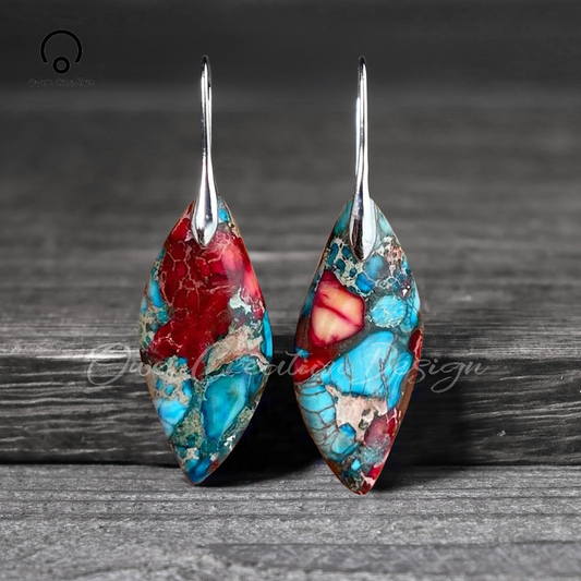 Natural Gemstone Dangle Earrings, Color Leaf Earrings Healing Earring, Bohemia Earring, Sliver Earring, Inner Peace Meditation Earrings