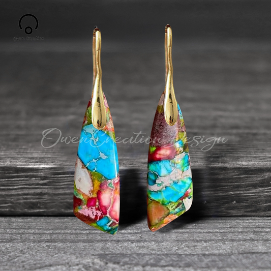 Natural Gemstone Dangle Earrings, Nature Healing Drop Earrings, Bohemia Earrings, Gold Earring, Birthday Gift for Daughter