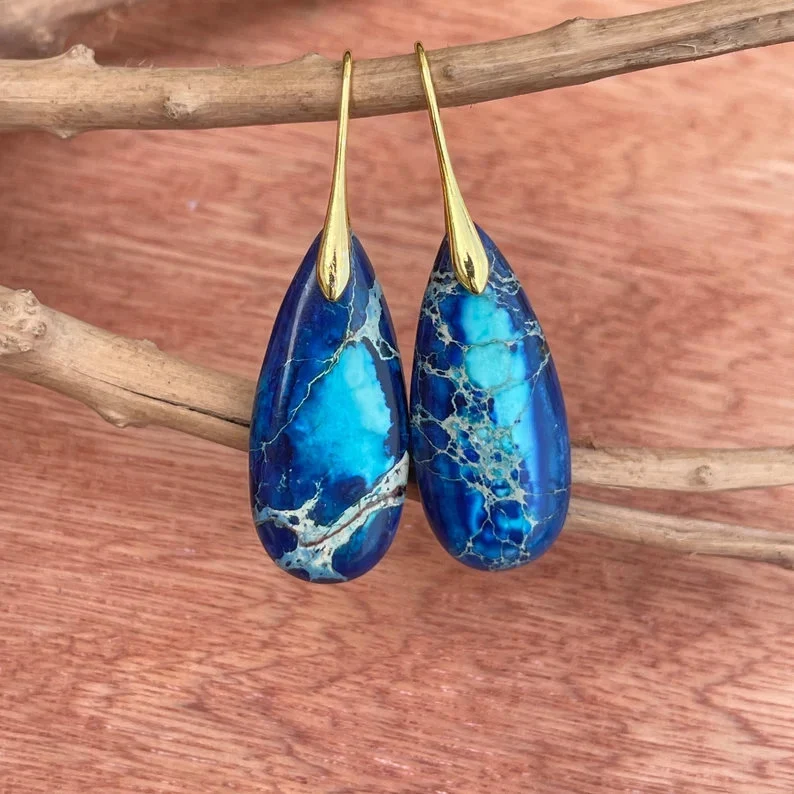 Natural Gemstone Colorful Earrings, Nature Healing Drop Earrings, Bohemia Earrings, Gold Earring