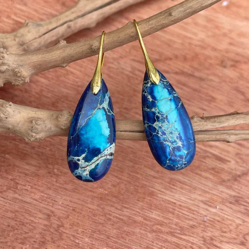 Natural Gemstone Colorful Earrings, Nature Healing Drop Earrings, Bohemia Earrings, Gold Earring