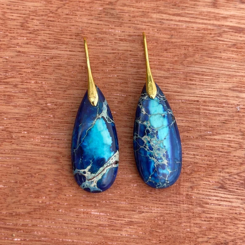 Natural Gemstone Colorful Earrings, Nature Healing Drop Earrings, Bohemia Earrings, Gold Earring