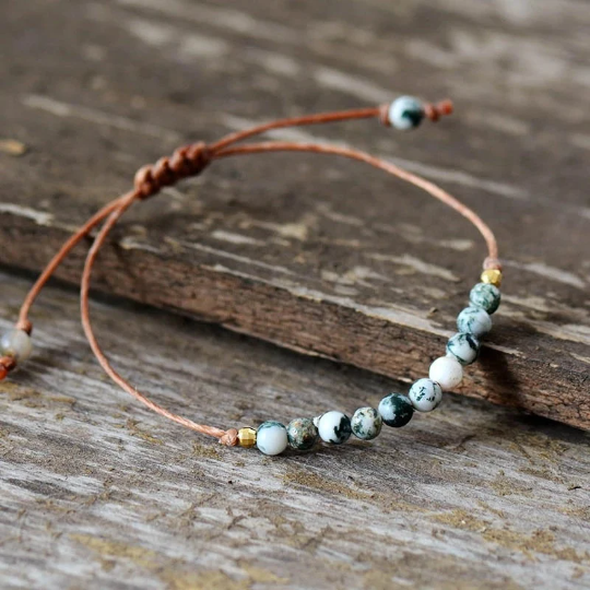 Minimalist Bracelet- Natural Moss Agate Stone Dainty Bracelet, Healing Crystal Dainty Bracelet