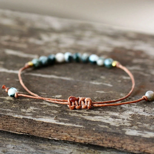 Minimalist Bracelet- Natural Moss Agate Stone Dainty Bracelet, Healing Crystal Dainty Bracelet