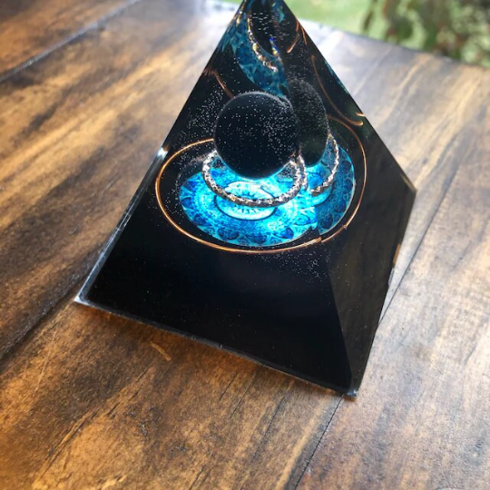 Orgone Pyramid-Natural Black Obsidian Stone Orgonite Pyramid-Chakra Crystal Sphere Orgonite