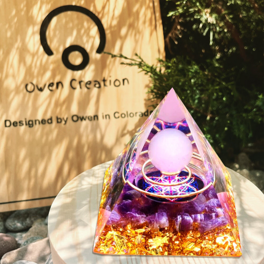 Rose Quartz Sphere Pyramid-Amethyst Crystal Orgone Pyramid