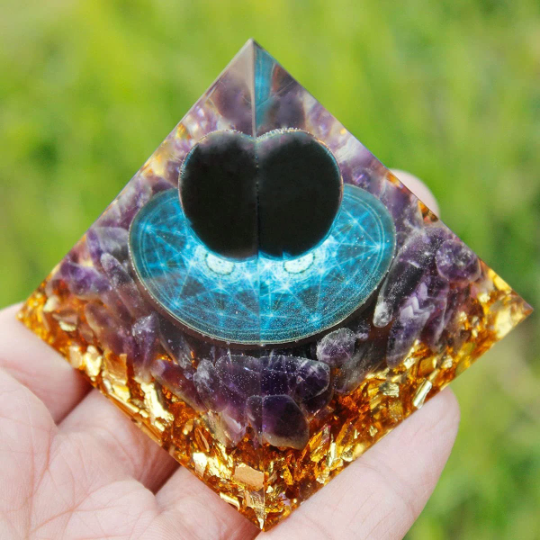 Magic Vision Obsidian Crystal Sphere With Amethyst Orgonite Pyramid