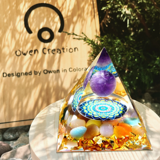 Natural Amethyst Crystal Sphere Orgone Pyramid-Cat Eye Orgonite Pyramid