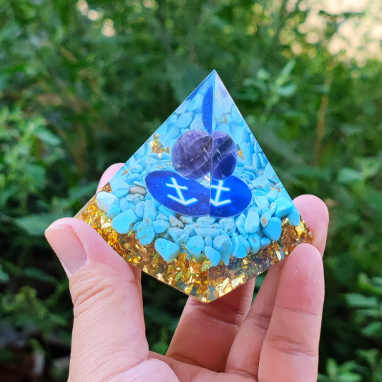 Sagittarius Orgonite Pyramid-Lapis Lazuli Crystal Sphere Turquoise Orgone Pyramid