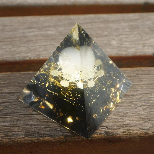 Sacred Geometry Orgonite Pyramid-Obsidian Crystal Orgone Pyramid