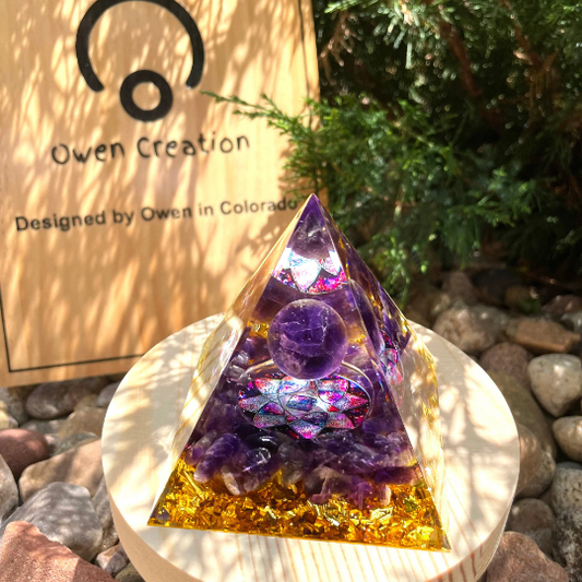 Orgonite Amethyst Crystal Sphere Pyramid Orgonite Meditation Tool Orgone Pyramid