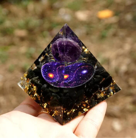 Galaxy Orgonite Pyramid-Amethyst Sphere Orgone Pyramid