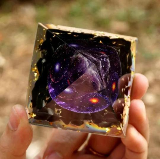 Galaxy Orgonite Pyramid-Amethyst Sphere Orgone Pyramid