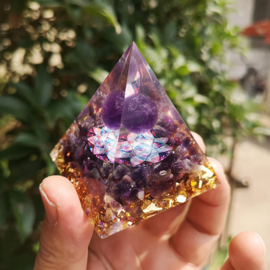 Orgonite Amethyst Crystal Sphere Pyramid Orgonite Meditation Tool Orgone Pyramid