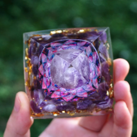 Orgonite Amethyst Crystal Sphere Pyramid Orgonite Meditation Tool Orgone Pyramid