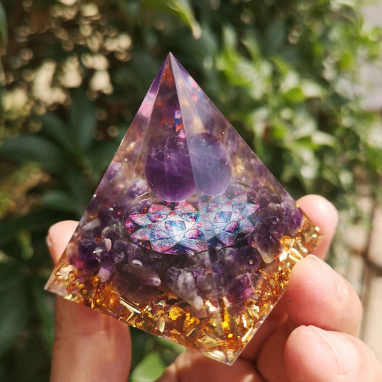 Orgonite Amethyst Crystal Sphere Pyramid Orgonite Meditation Tool Orgone Pyramid