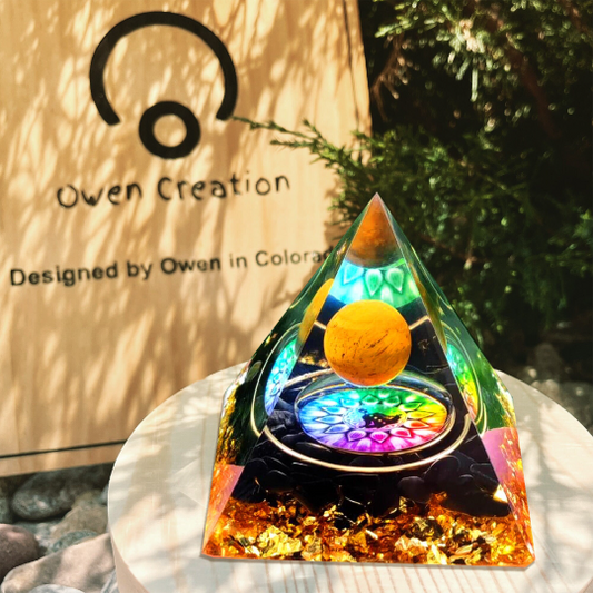 Tiger Eye Reiki Meditation Orgonite Pyramid-Home Office Decor Obsidian Orgone Pyramid
