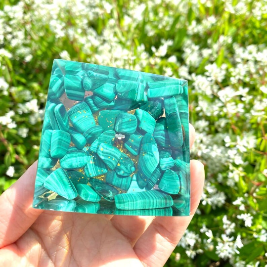 Malachite Orgone Pyramid-Tree of Life Orgonite Pyramid-Natural Crystal Orgonite Pyramid