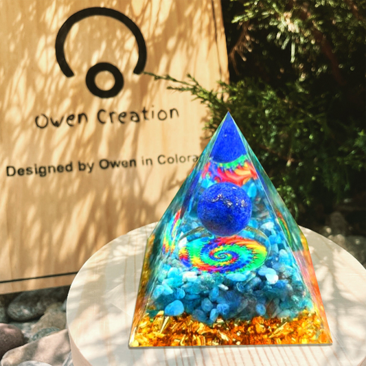 Lapis Lazuli Crystal Sphere Orgonite Pyramid-Aquamarine Meditation Orgone Pyramid