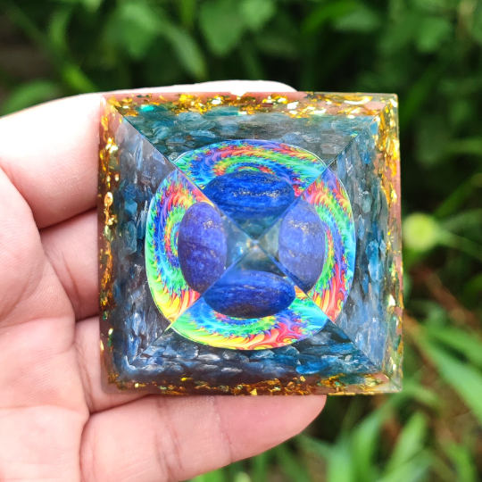 Lapis Lazuli Crystal Sphere Orgonite Pyramid-Aquamarine Meditation Orgone Pyramid