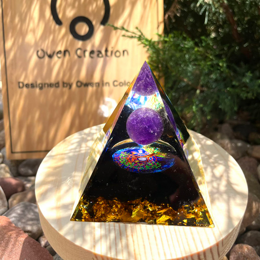 Tree of Life Orone Pyramid-Amethyst Sphere Orgonite Pyramid-Natural Obsidian Stone Pyramid