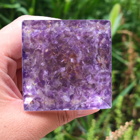 Tree of Life Peridot Orgone Pyramid-Amethyst Meditation Pyramid