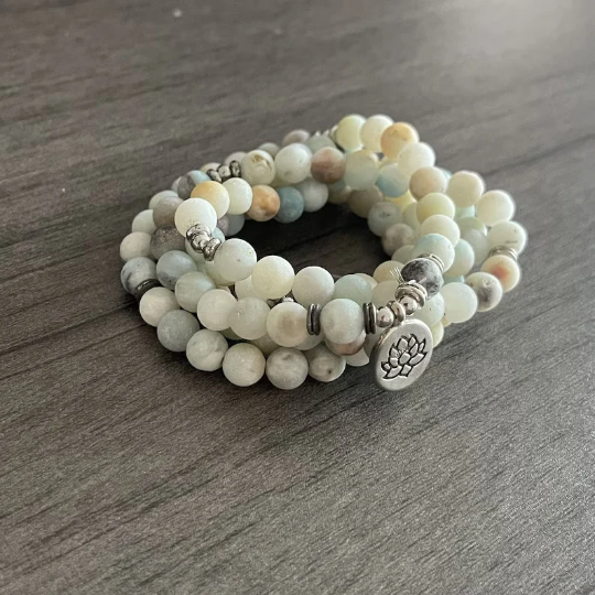108 Mala Beads Bracelet, Amazonite Stone Bracelet-Healing Yoga Bracelet, Calming Balance Meditation Spiritual Protection Bracelet