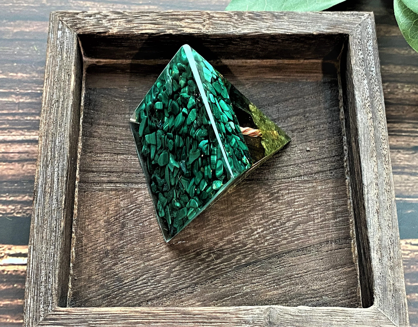 Malachite Orgone Pyramid- Tree of Life- Reiki Healing- Natural Crystal Meditation Stone- Energy Generator- EMF Protection- Home Decor