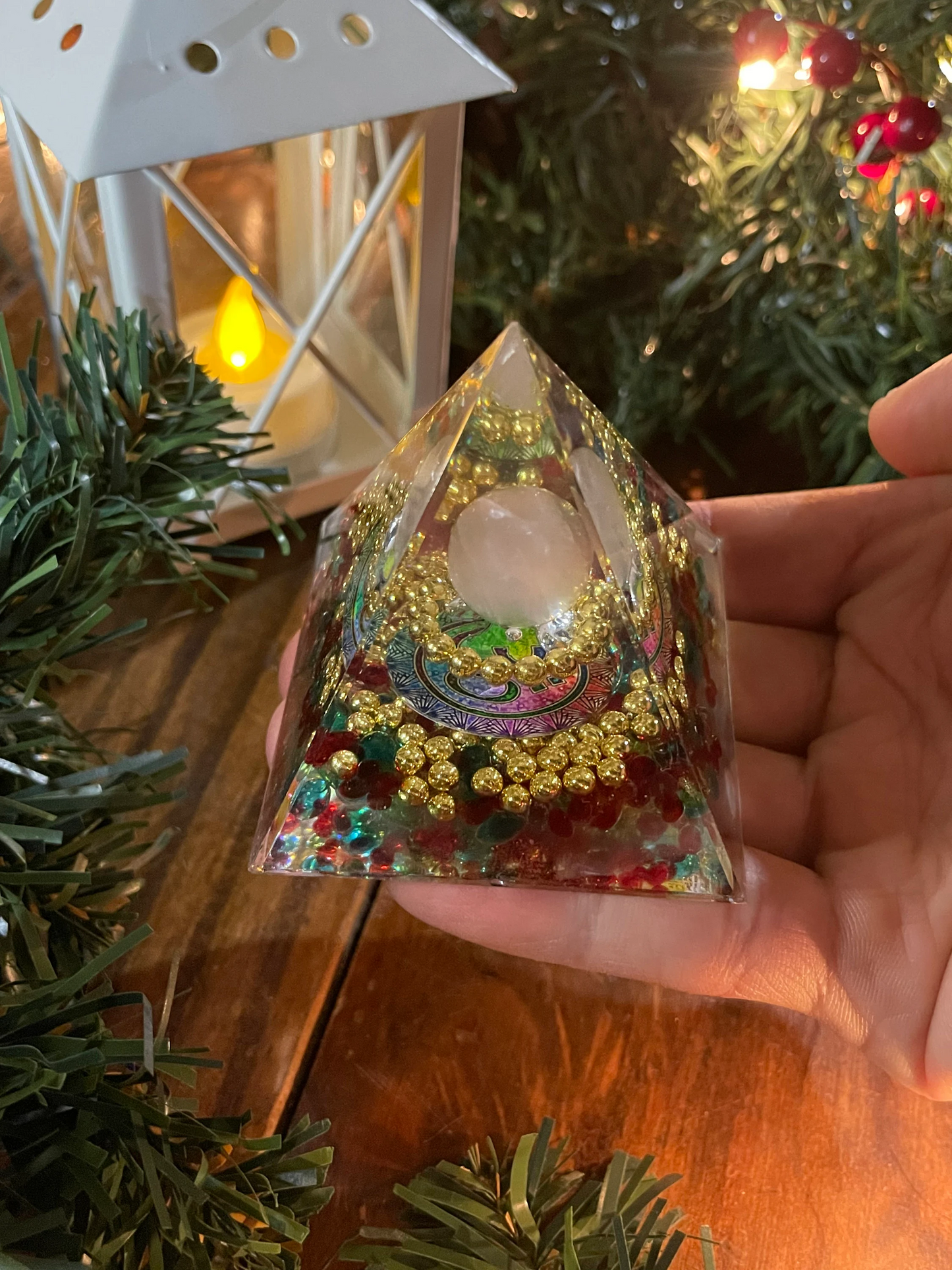natural crystal stone Orgonite pyramid-Pink Crystal Ball Colored Glass Pyramid Positive Energy Generator Healing Reiki Chakra EMF Protection