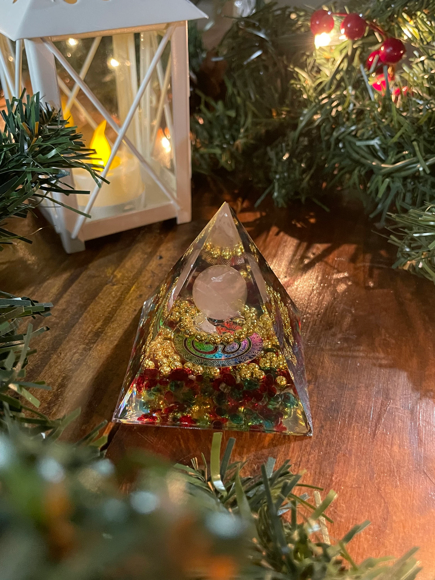 natural crystal stone Orgonite pyramid-Pink Crystal Ball Colored Glass Pyramid Positive Energy Generator Healing Reiki Chakra EMF Protection
