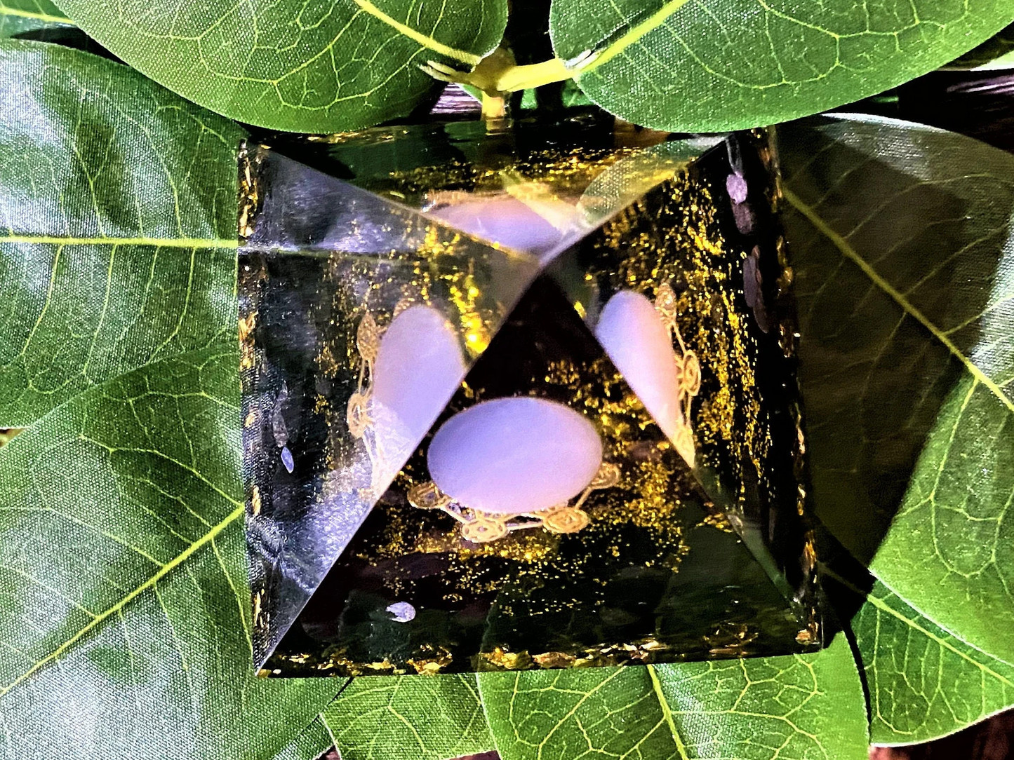White Crystal Sphere Orgone Pyramid with Obsidian Quartz, Spirit Healing Orgone, Chakra Orgone Pyramid, EMF Protection, Energy Generator,