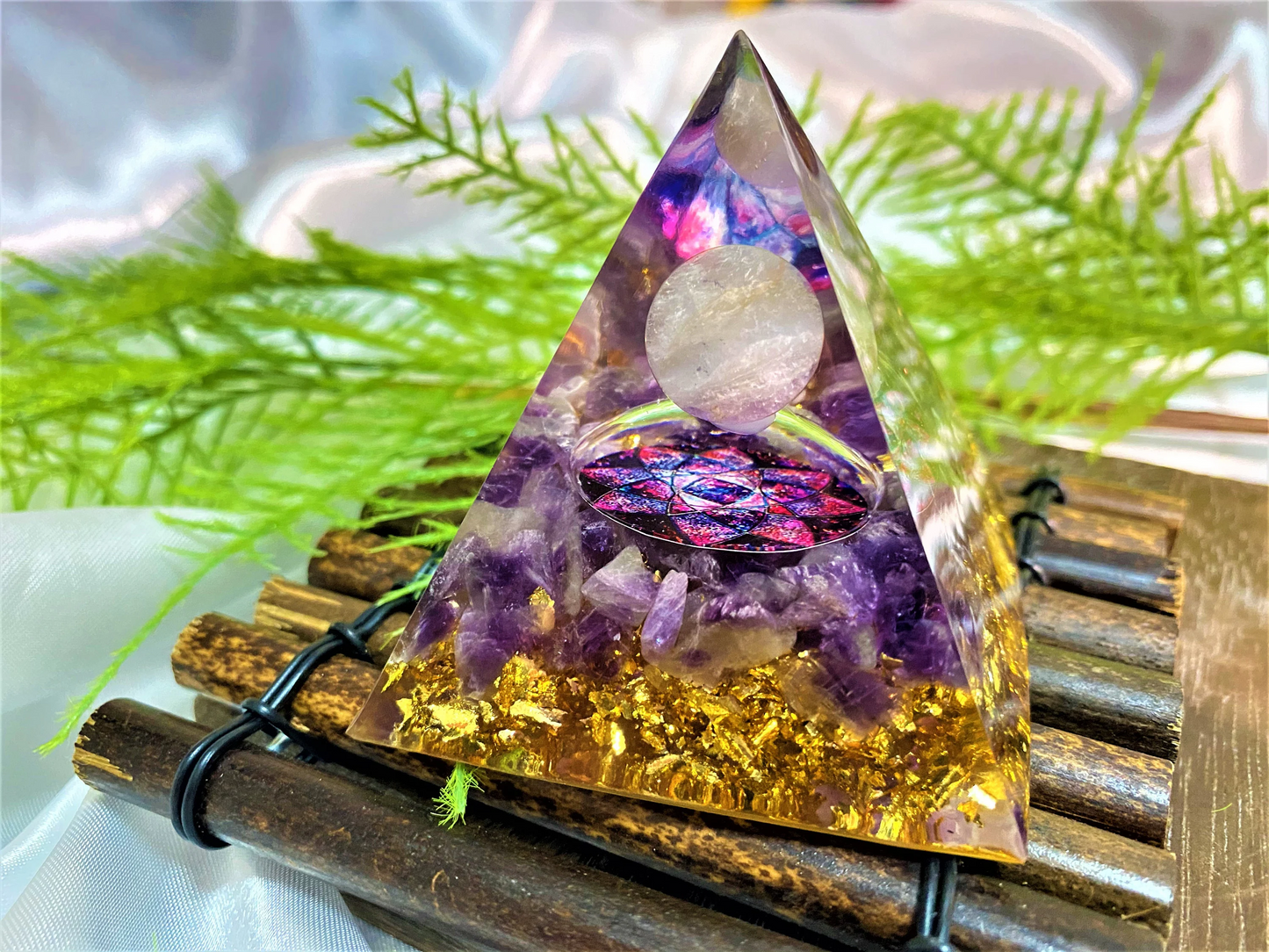 Amethyst Orgone Pyramid- Reiki Healing Natural Crystal- Meditation stone Energy- Generator- EMF Protection- Home Decor