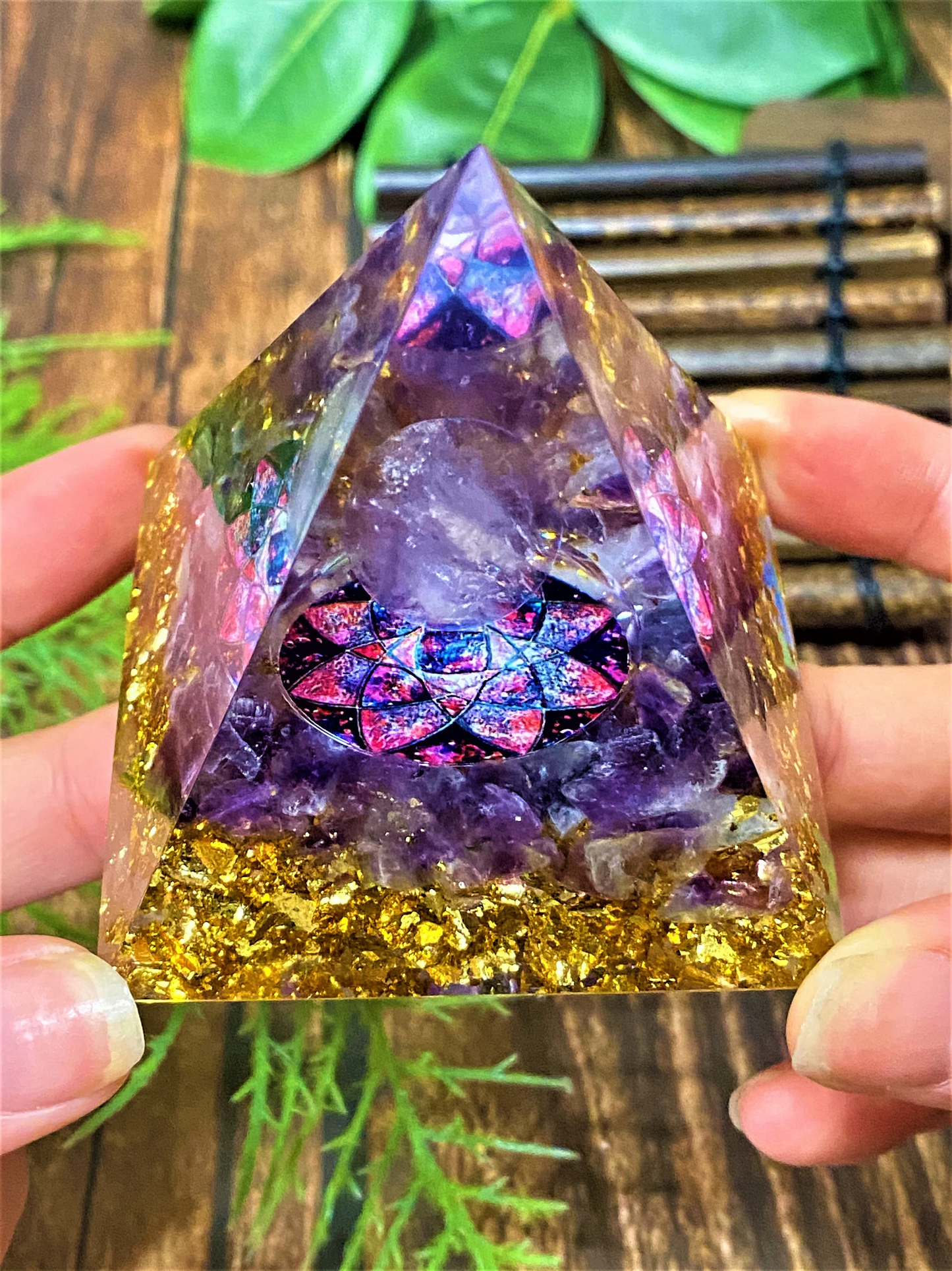 Amethyst Orgone Pyramid- Reiki Healing Natural Crystal- Meditation stone Energy- Generator- EMF Protection- Home Decor