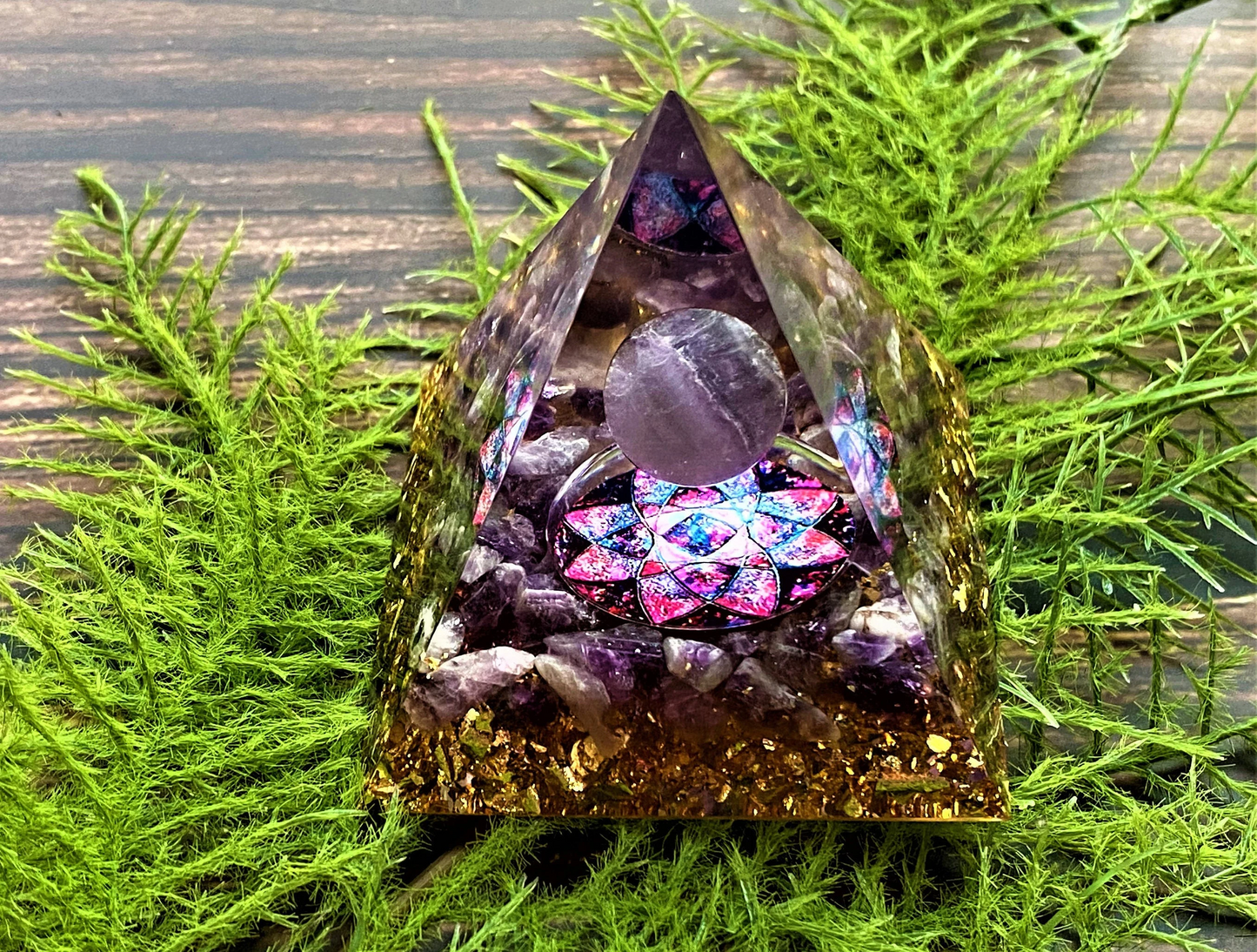 Amethyst Orgone Pyramid- Reiki Healing Natural Crystal- Meditation stone Energy- Generator- EMF Protection- Home Decor