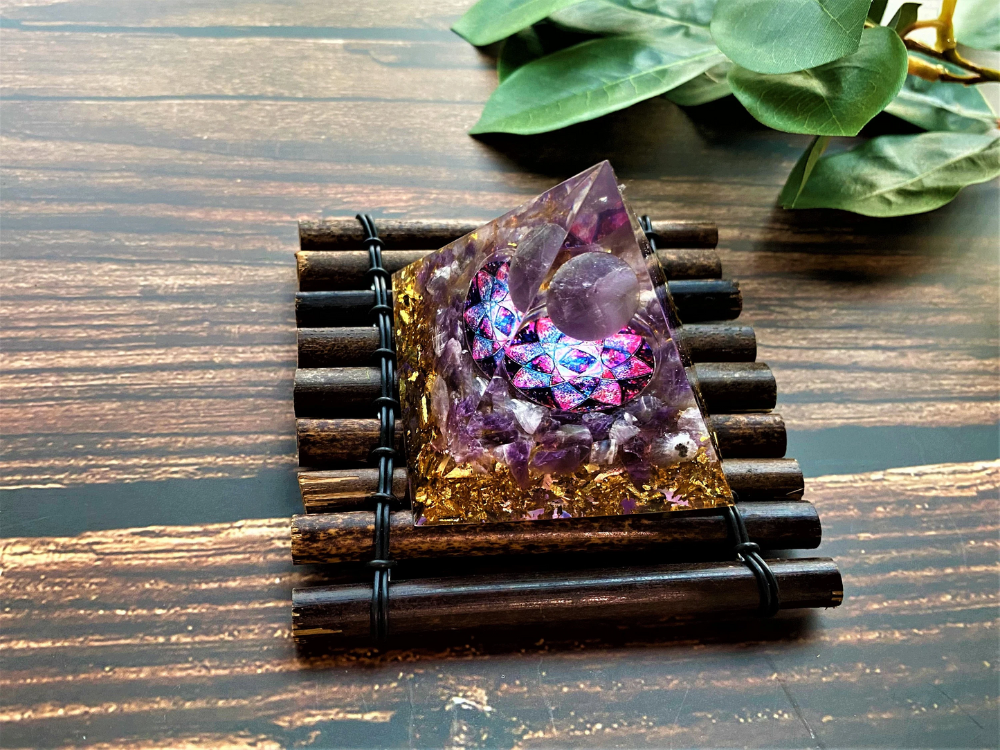 Amethyst Orgone Pyramid- Reiki Healing Natural Crystal- Meditation stone Energy- Generator- EMF Protection- Home Decor